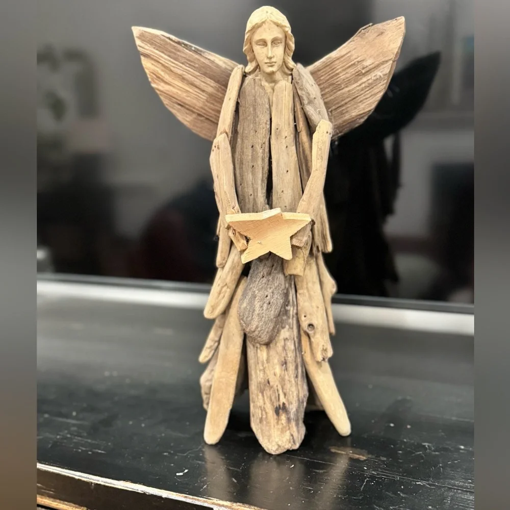 Handmade Driftwood Angel: Beach Decor, Nativity Angel Statue